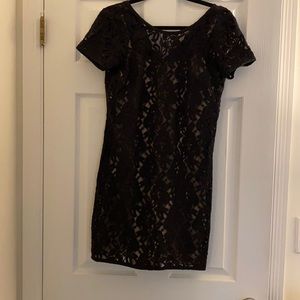 Loft Black lace dress with nude slip. Size 0. EUC.